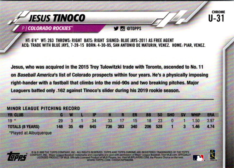 2020 Topps Chrome Update Jesus Tinoco