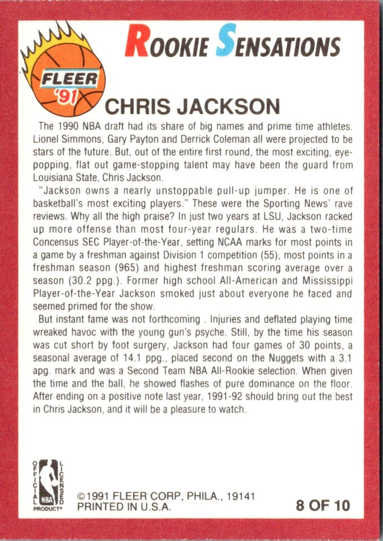 1991 Fleer Rookie Sensations Chris Jackson