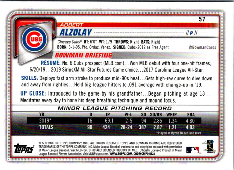 2020 Bowman Chrome Adbert Alzolay