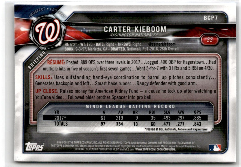 2018 Bowman Chrome Prospects Carter Kieboom
