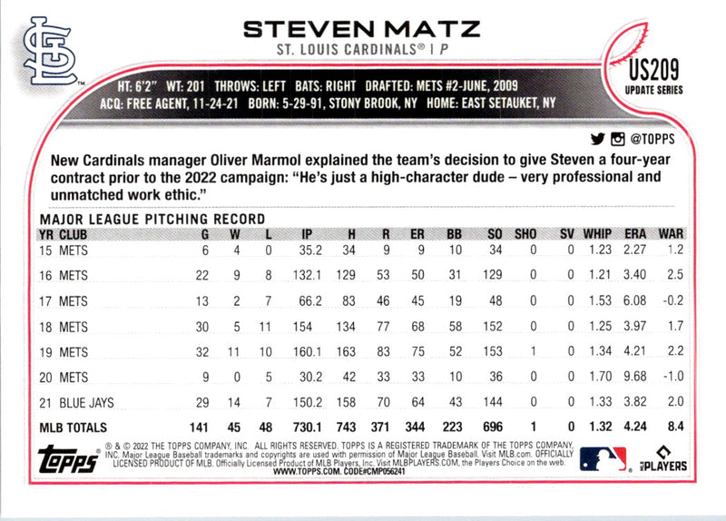 2022 Topps Update Steven Matz