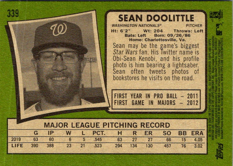 2020 Topps Heritage Sean Doolittle