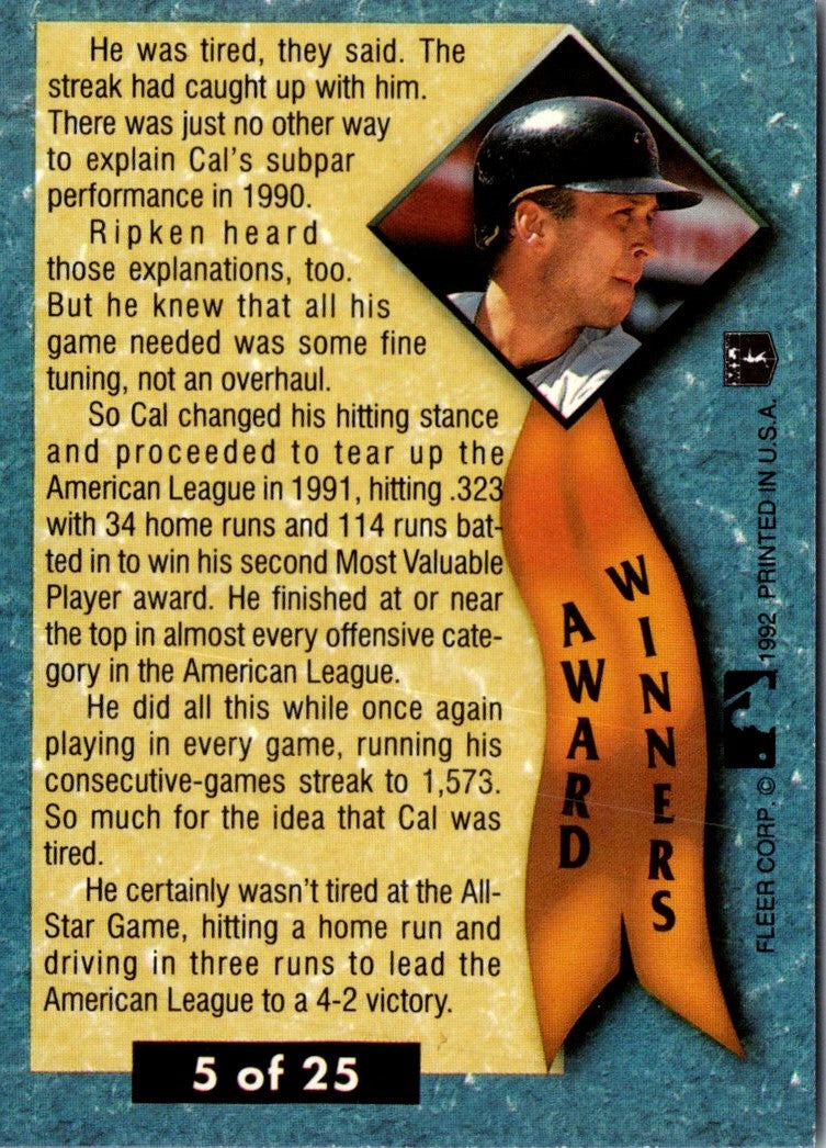 1992 Ultra Award Winners Cal Ripken Jr.