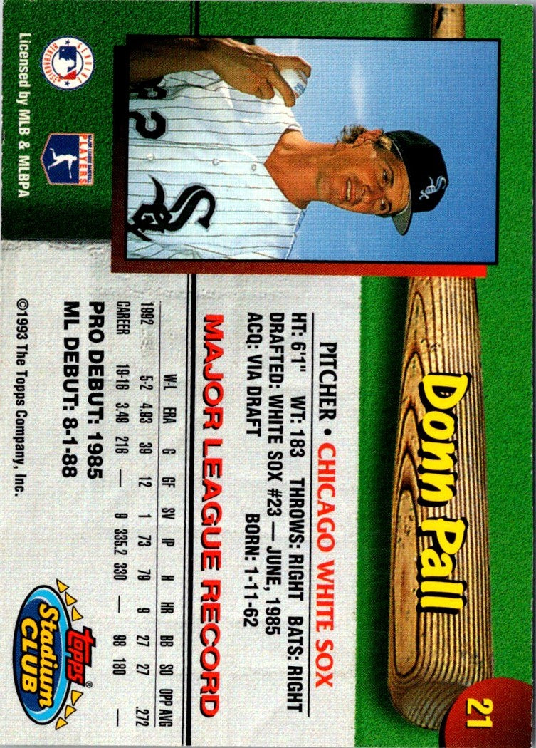 1993 Stadium Club Chicago White Sox Donn Pall