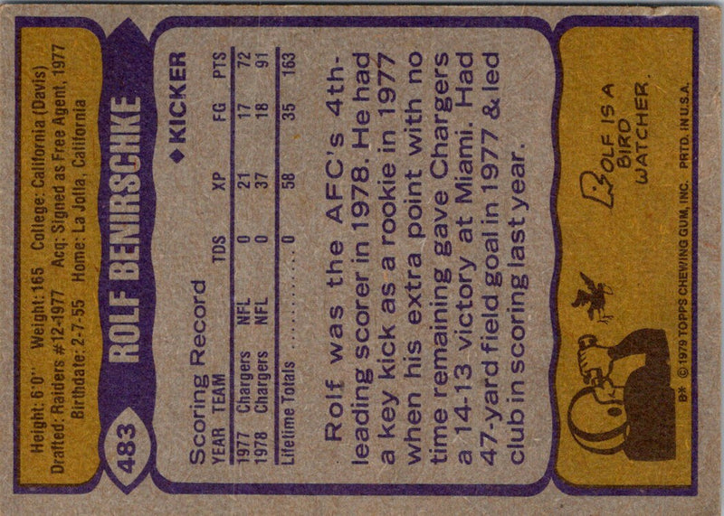 1979 Topps Rolf Benirschke