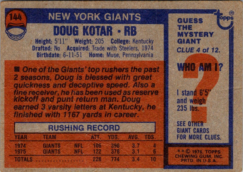 1976 Topps Doug Kotar