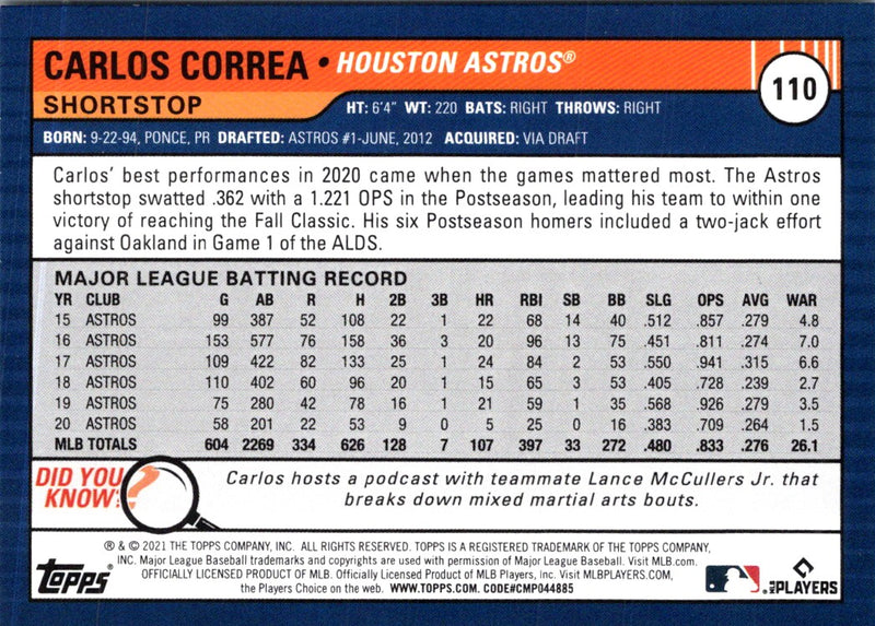 2020 Topps Carlos Correa