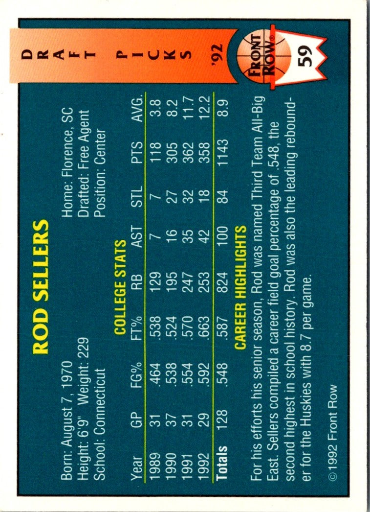 1992 Front Row Draft Picks Rod Sellers