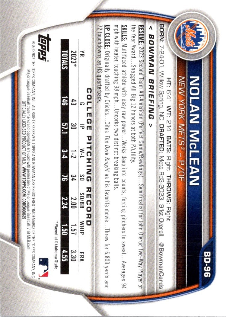 2023 Bowman Draft Nolan McLean