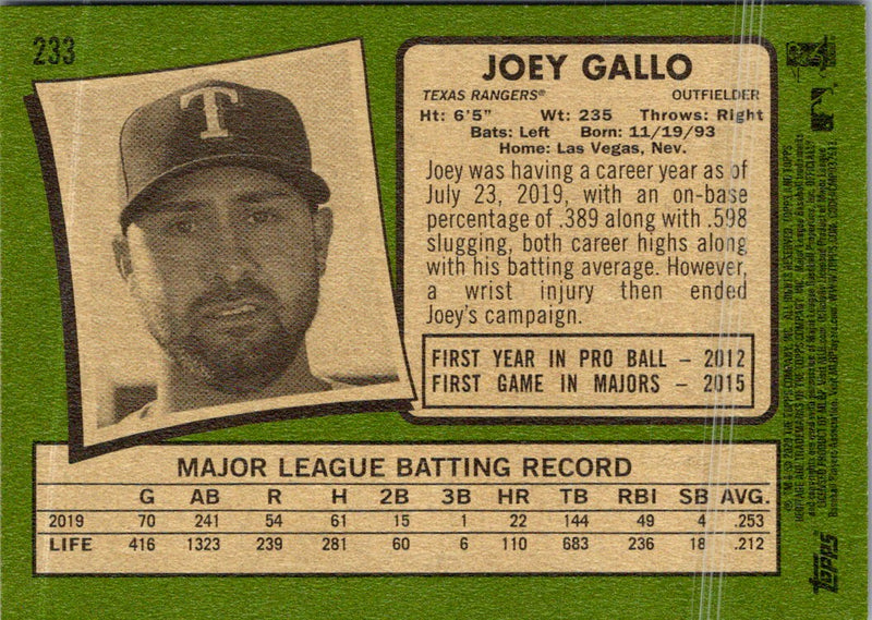 2020 Topps Heritage Joey Gallo