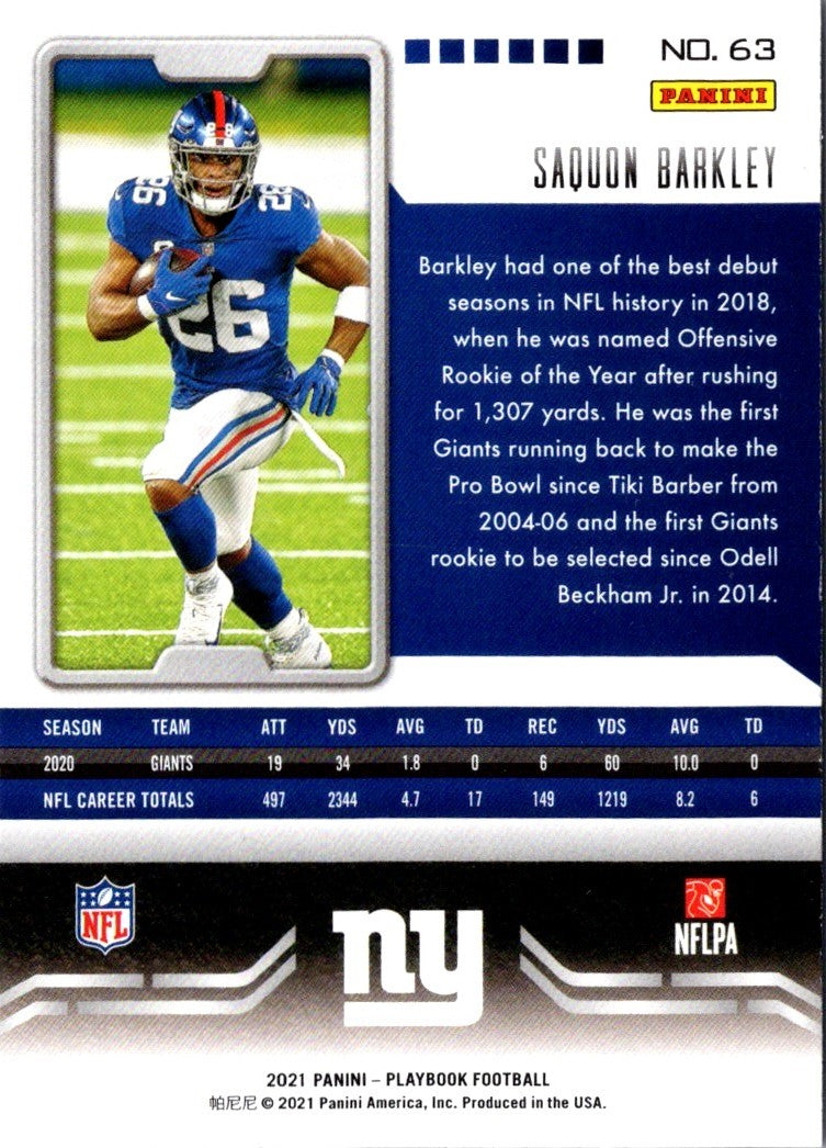 2021 Panini Playbook Saquon Barkley