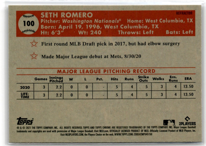 2021 Topps Chrome Platinum Anniversary Seth Romero