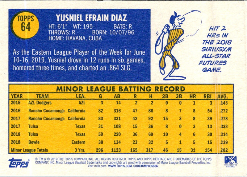 2019 Topps Heritage Minor League Yusniel Diaz