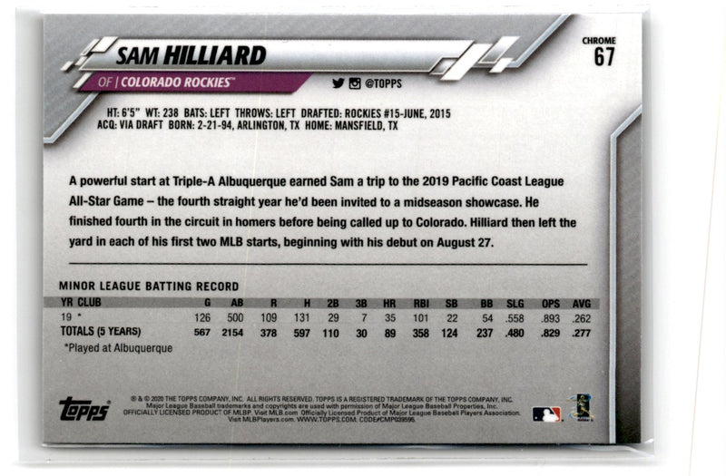 2020 Topps Chrome Sam Hilliard