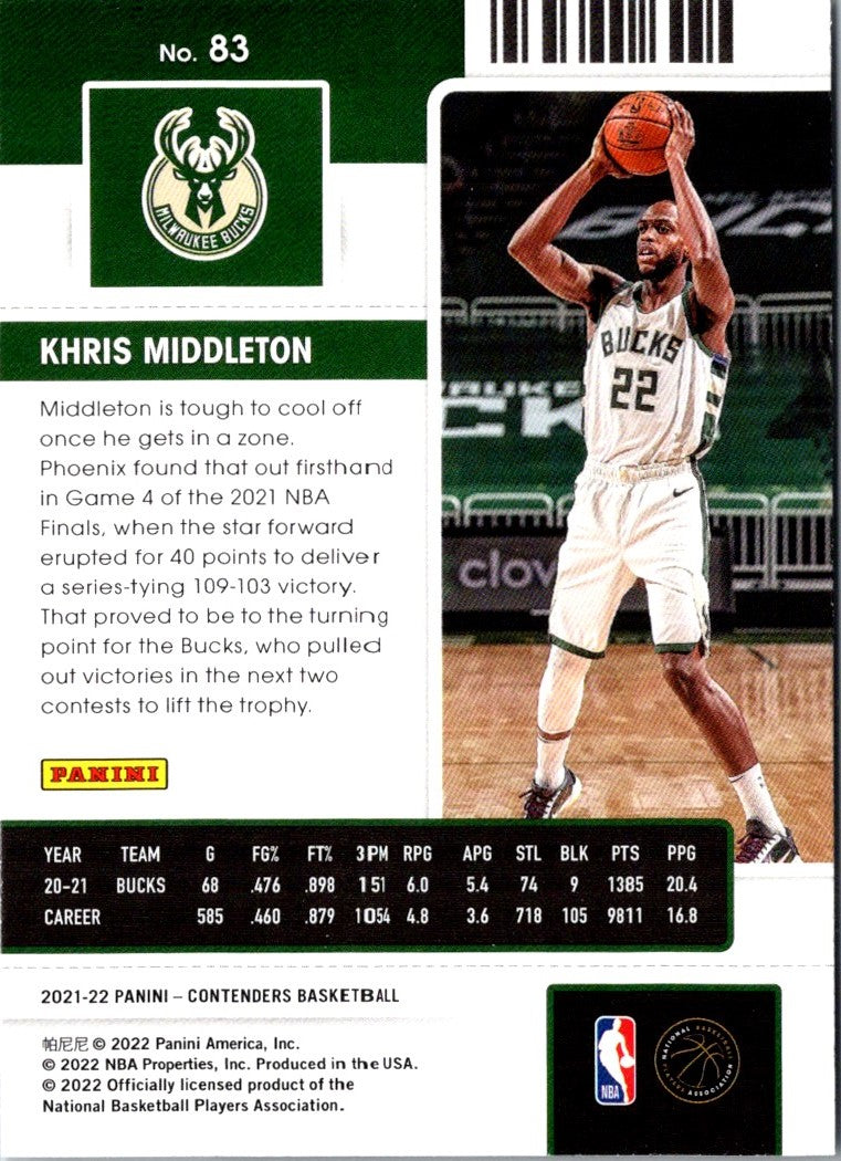 2021 Panini Contenders Ticket Khris Middleton