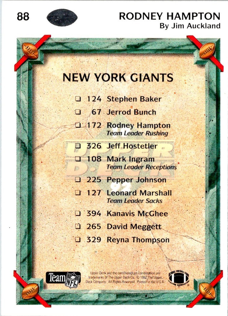 1992 Upper Deck Rodney Hampton