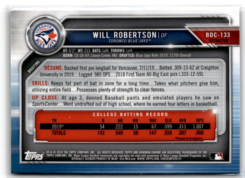 2019 Bowman Draft Will Robertson