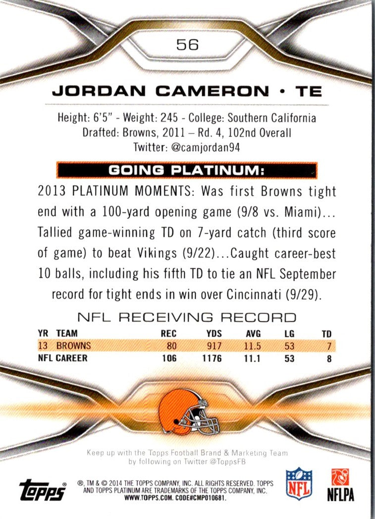 2014 Topps Platinum Jordan Cameron