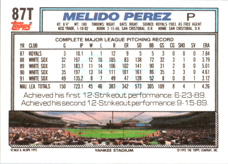 1992 Topps Traded Melido Perez