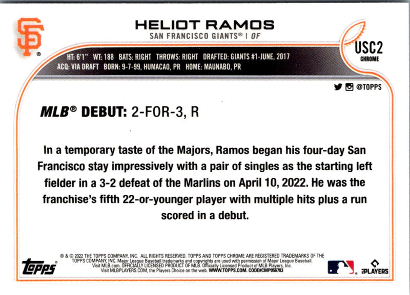 2022 Topps Chrome Update Heliot Ramos