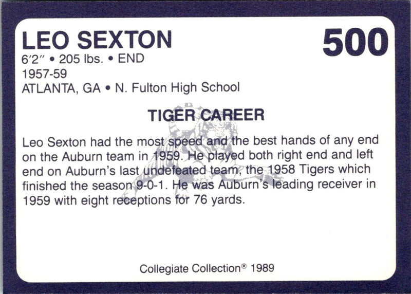 1989 Collegiate Collection Auburn Coke 580 Leo Sexton