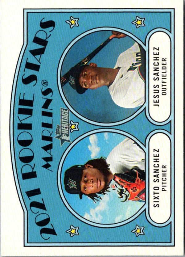 2021 Topps Heritage Chrome Blue Sparkle 2021 Rookie Stars - Marlins - Sixto Sanchez/Jesus Sanchez #15