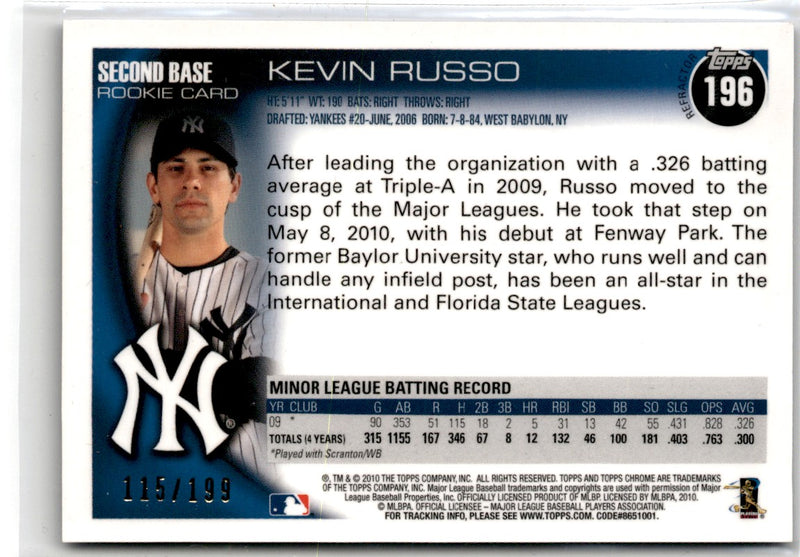 2010 Topps Chrome Blue Refractors Kevin Russo