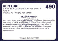 1989 Collegiate Collection Auburn Coke 580 Ken Luke #490