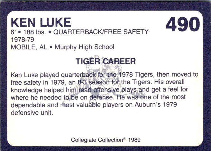 1989 Collegiate Collection Auburn Coke 580 Ken Luke