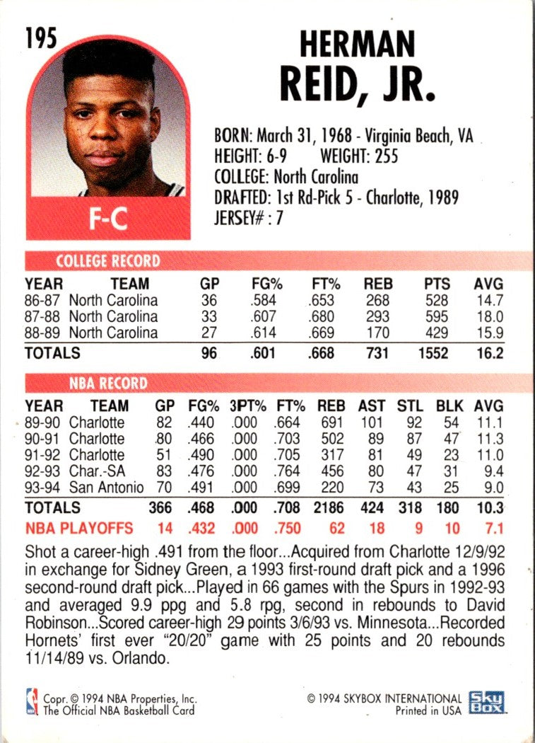 1994 Hoops J.R. Reid