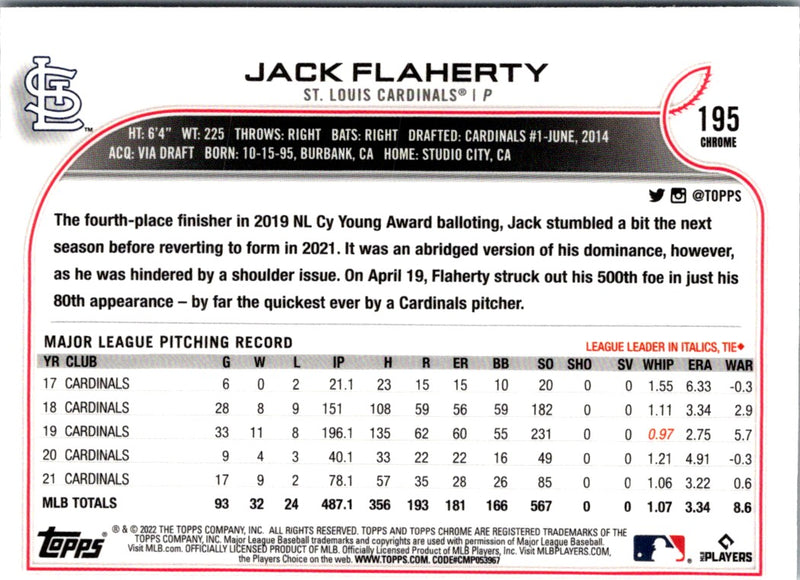 2022 Topps Chrome Jack Flaherty