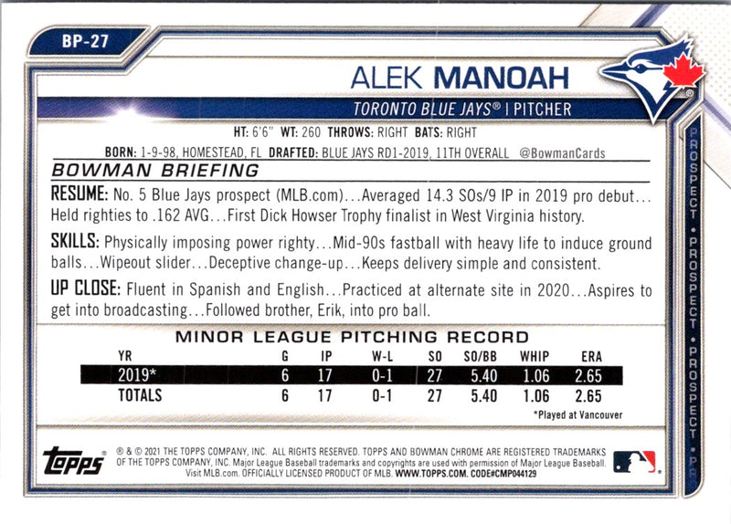 2021 Bowman Prospects Alek Manoah