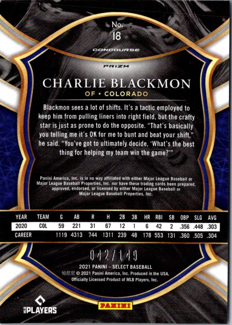 2021 Panini Select Blue Prizm Charlie Blackmon