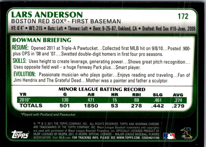 2011 Bowman Chrome Lars Anderson