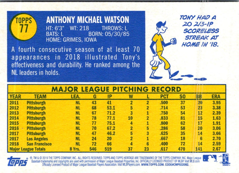 2019 Topps Heritage Tony Watson