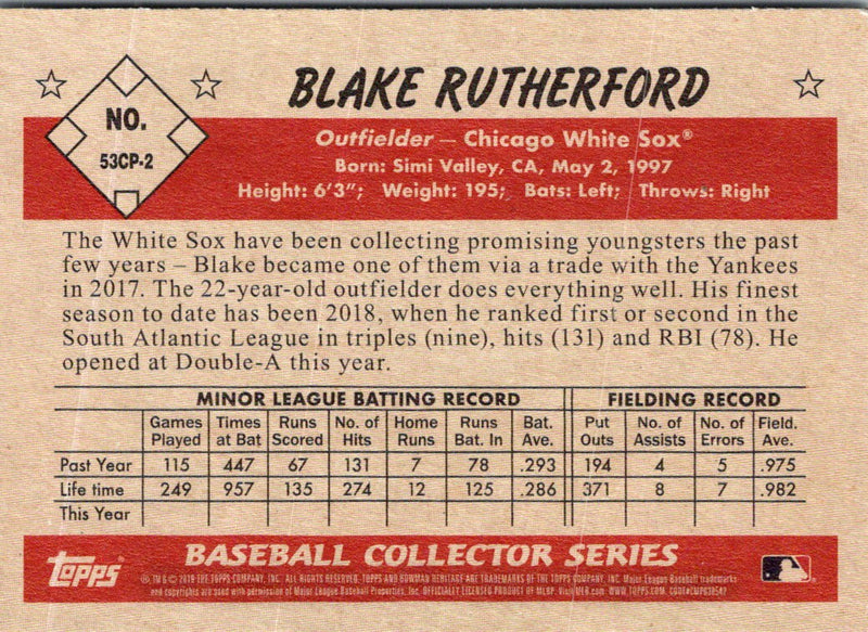 2019 Bowman Heritage Chrome Prospects Blake Rutherford