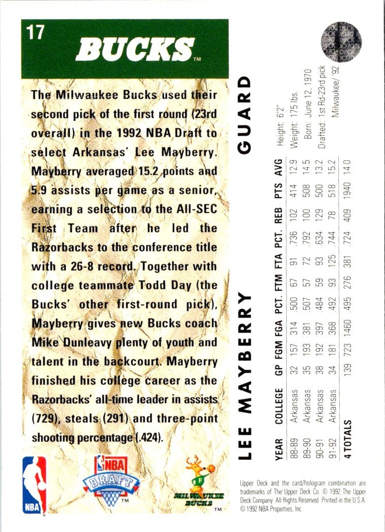 1992 Upper Deck Lee Mayberry