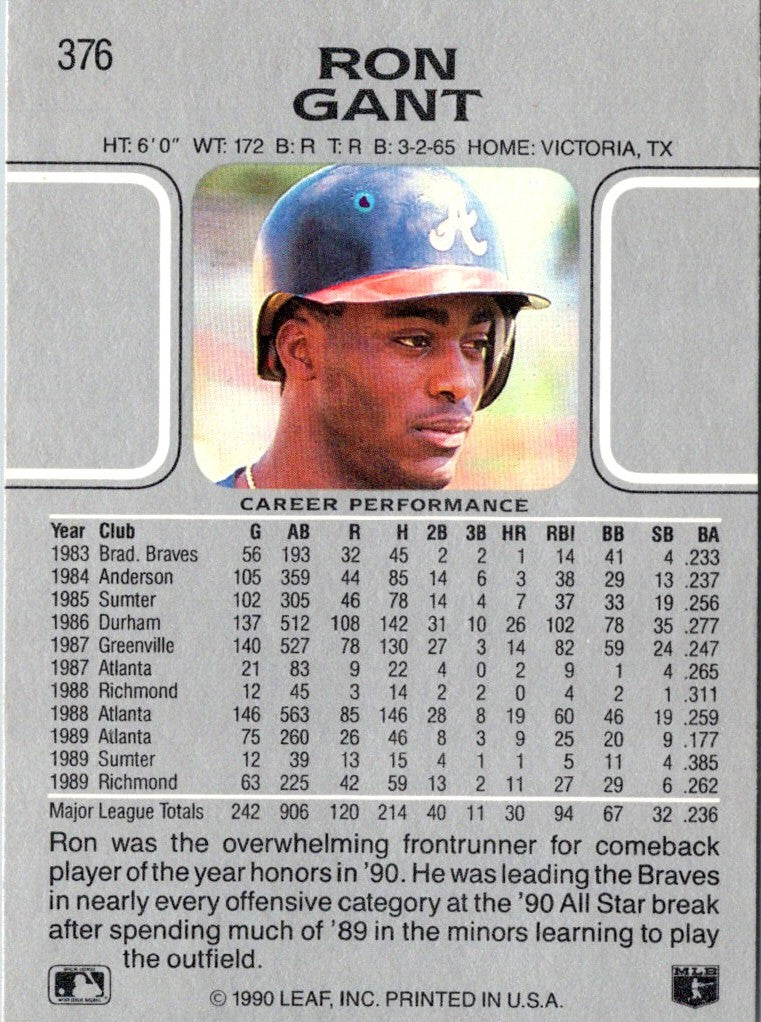 1990 Leaf Ron Gant