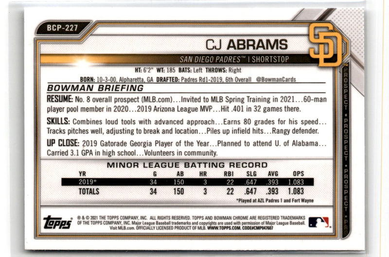 2021 Bowman Chrome Prospects CJ Abrams