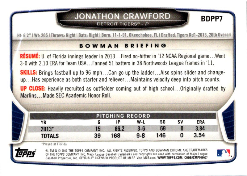 2013 Bowman Draft Picks & Prospects Chrome Jonathon Crawford