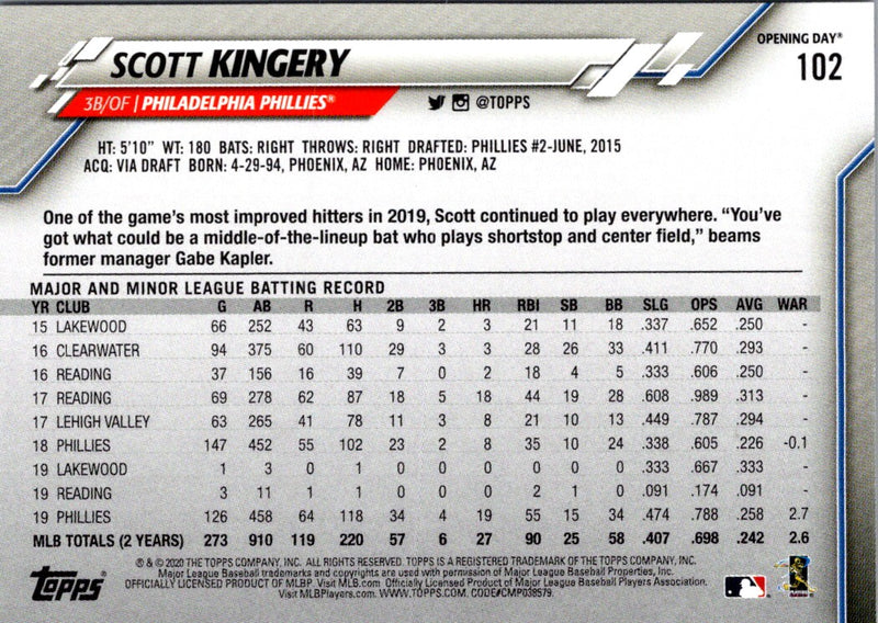 2020 Topps Opening Day Scott Kingery