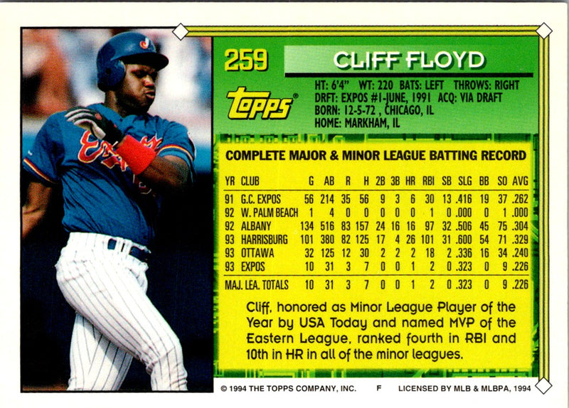 1994 Topps Gold Cliff Floyd