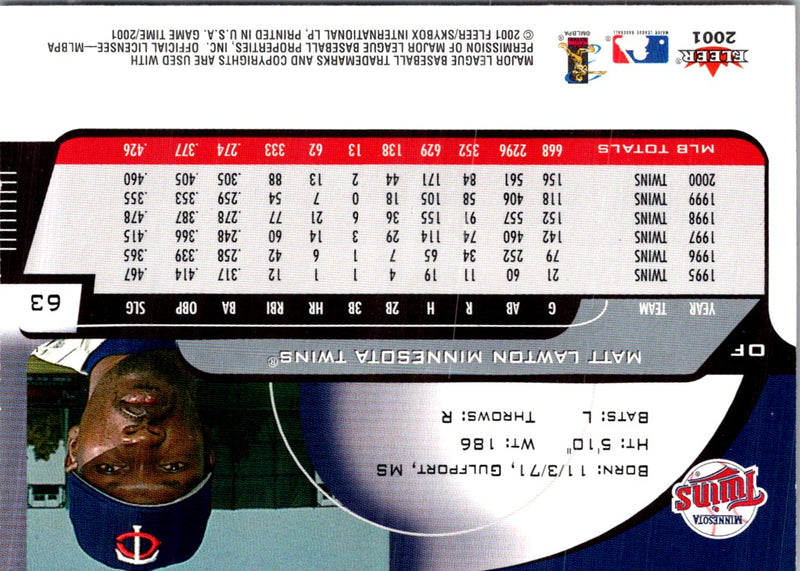 2001 Fleer Game Time Matt Lawton