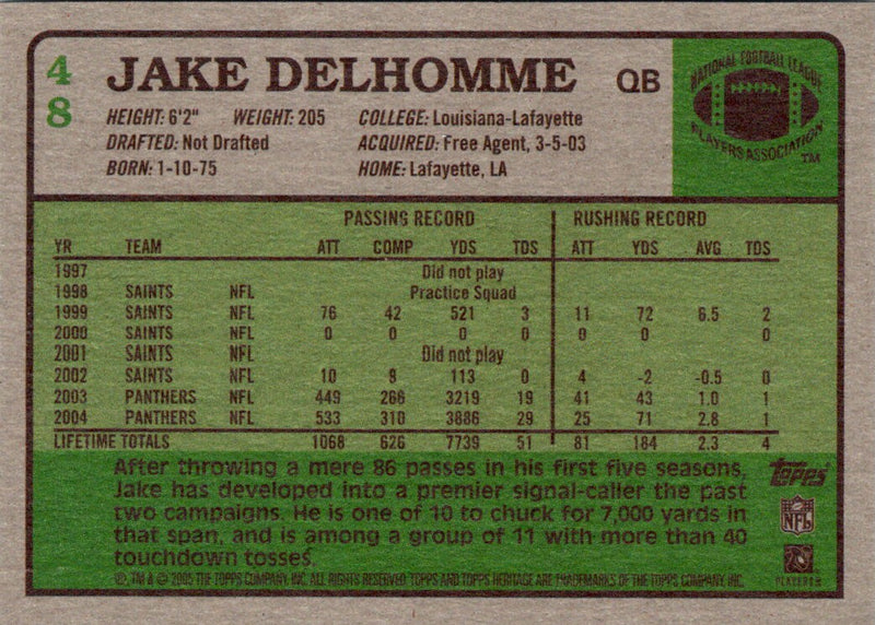 2005 Topps Heritage Jake Delhomme
