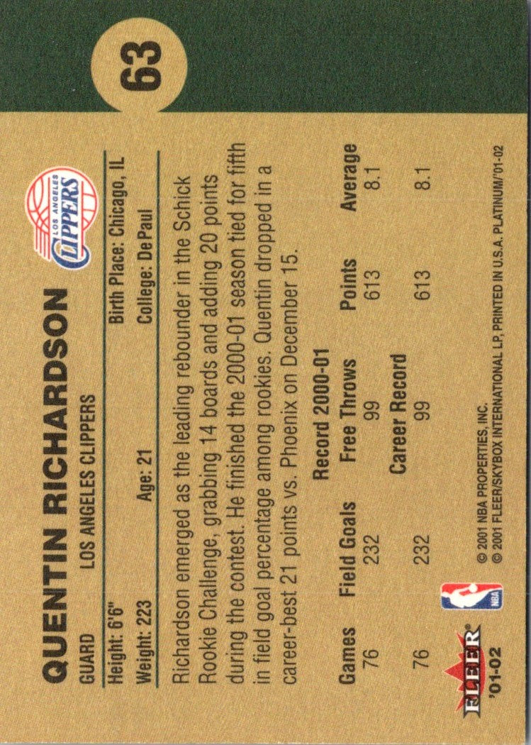 2001 Fleer Platinum Quentin Richardson