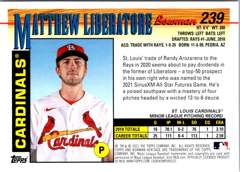 2021 Bowman Heritage Matthew Liberatore