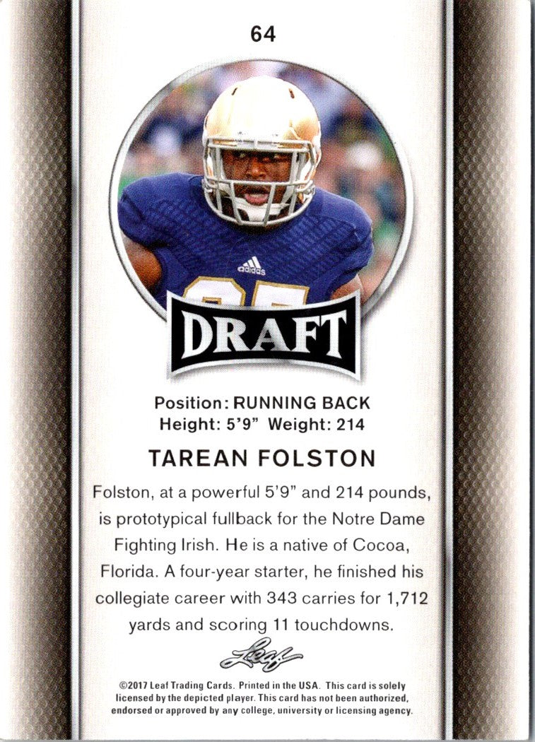 2017 Leaf Draft Gold Tarean Folston