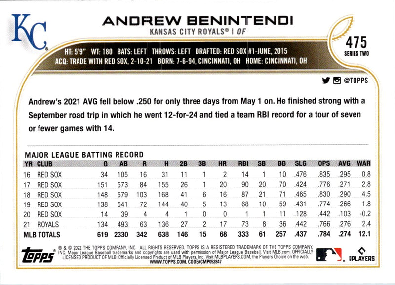 2022 Topps Royals Andrew Benintendi