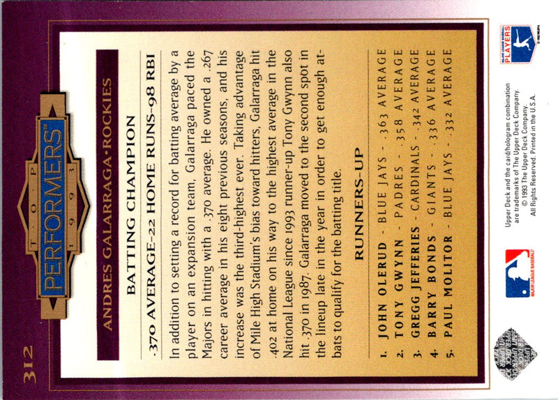 1994 Collector's Choice Silver Andres Galarraga