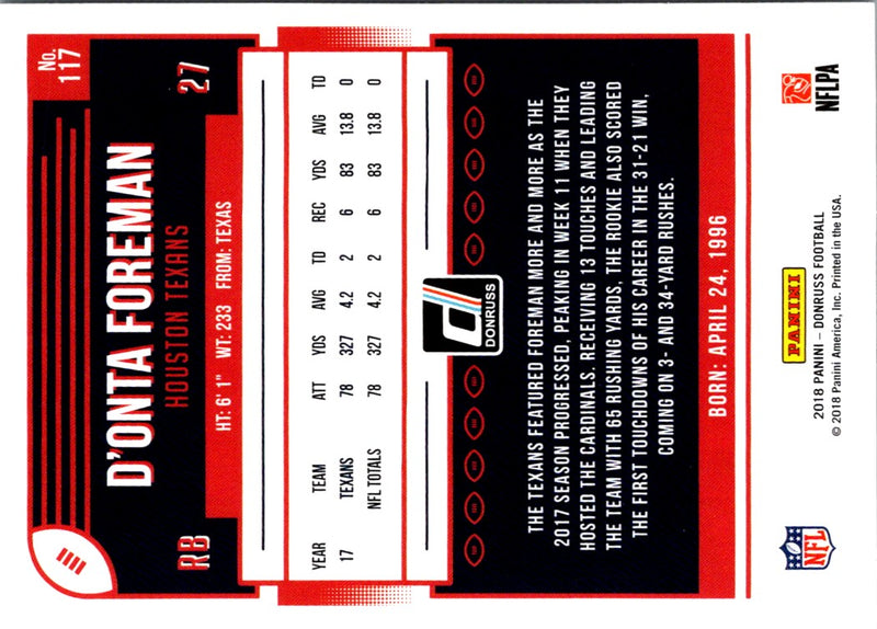 2018 Donruss D'Onta Foreman